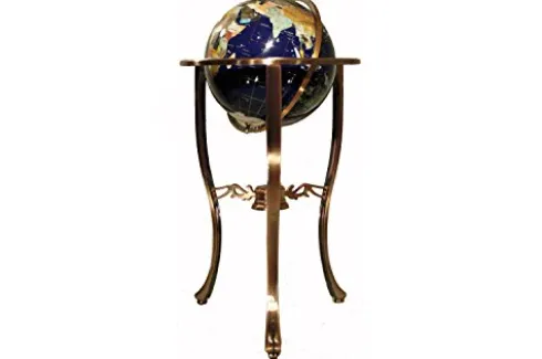Unique Art Since 1996 37″ 3-Leg Copper Floor Standing Blue Lapis Gemstone Globe