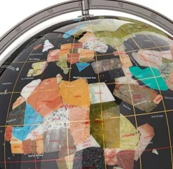 Unique Art Since 1996 Black Onyx Ocean Gemstone World Globe with Silver Stand