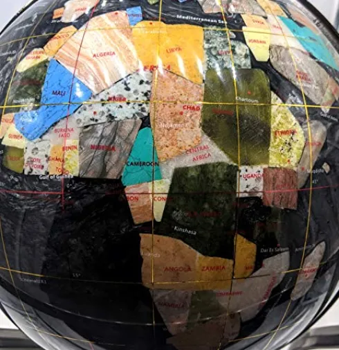 Unique Art Since 1996 Black Pearl Swirl Gemstone Globe with Silver Stand
