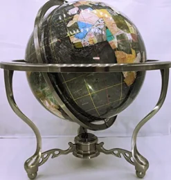 Unique Art Since 1996 Black Pearl Swirl Gemstone Globe with Silver Stand