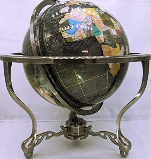 Unique Art Since 1996 Black Pearl Swirl Gemstone Globe with Silver Stand