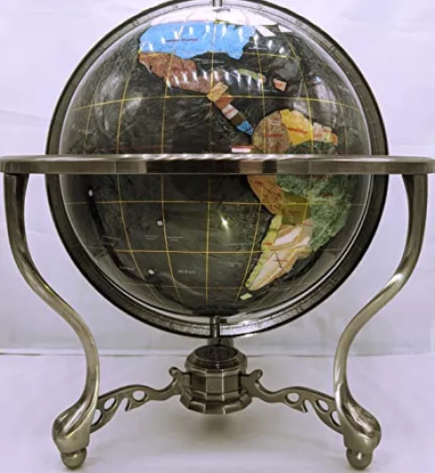 Unique Art Since 1996 Black Pearl Swirl Gemstone Globe with Silver Stand
