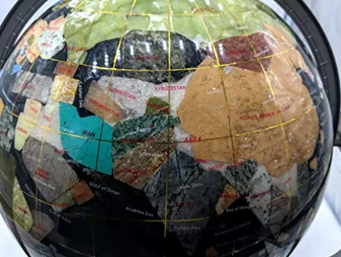 Unique Art Since 1996 Black Pearl Swirl Gemstone Globe with Silver Stand