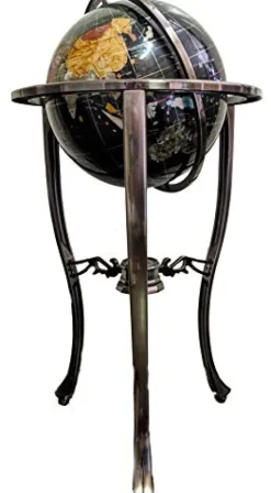 Unique Art Since 1996 Black Pearl Swirl Floorstanding Gemstone Globe with Silver Tripod Stand
