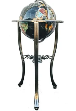Unique Art Since 1996 Black Pearl Swirl Floorstanding Gemstone Globe with Silver Tripod Stand