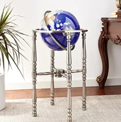 Unique Art Since 1996 Blue Lapis Gemstone World Globe with Silver Stand