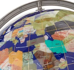 Unique Art Since 1996 Floor Standing Blue Lapis Gemstone World Globe 36×13 Inch with Silver Tripod
