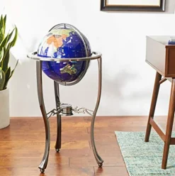 Unique Art Since 1996 Floor Standing Blue Lapis Gemstone World Globe 36×13 Inch with Silver Tripod
