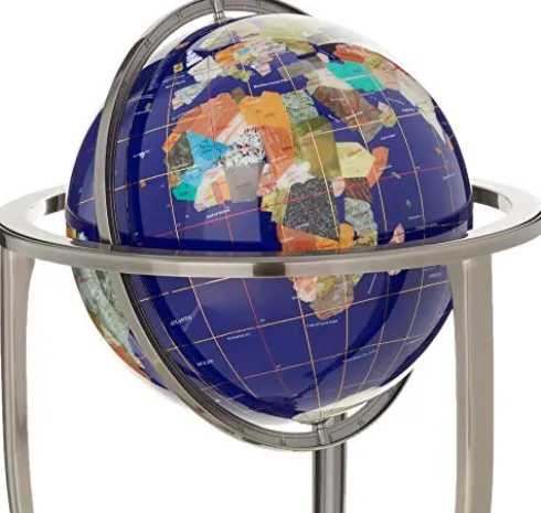 Unique Art Since 1996 Floor Standing Blue Lapis Gemstone World Globe 36×13 Inch with Silver Tripod