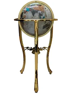 Unique Art Since 1996 Pearl Ocean Gemstone World Globe with Gold Tripod Pearl White
