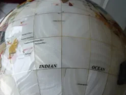 Unique Art Since 1996 Pearl White Gemstone World Globe with Gold Stand