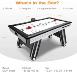 WAQINBR 6ft Air Hockey Table LED Game Set Black White