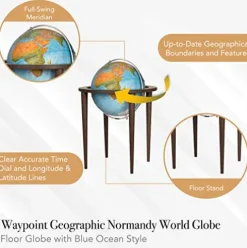 Waypoint Geographic Normandy Globe 16” Decorative Floor Globe Blue