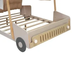 YOPTO Kids Car-Shaped Floor Bed with LED Lights & Magazine Holder Natural