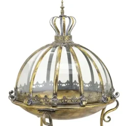 Zaer Ltd. Set of 3 Glass Dome Terrariums with Iron Stands Frosted Gold