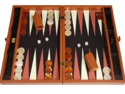 Zaza & Sacci Leather Microfiber Backgammon Set 20″ Large Brown Case