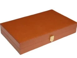 Zaza & Sacci Leather Microfiber Backgammon Set 20″ Large Brown Case